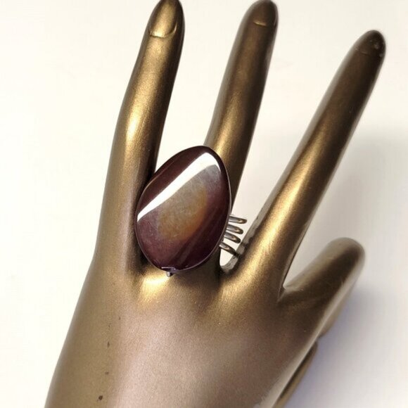 Amber Brown Agate Ring Adjustable Band Handmade Semi Precious Ring - Picture 7 of 12